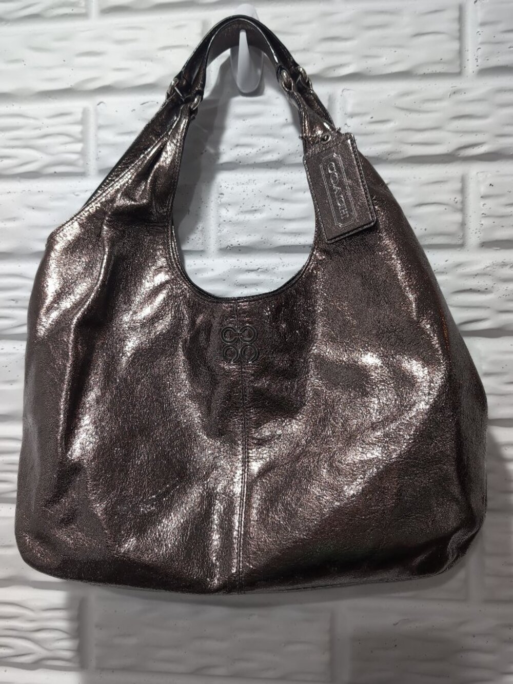 Coach Julia Metallic Leather Hobo Bag 14968 Pewter Gunmetal Grey Y2K Purse